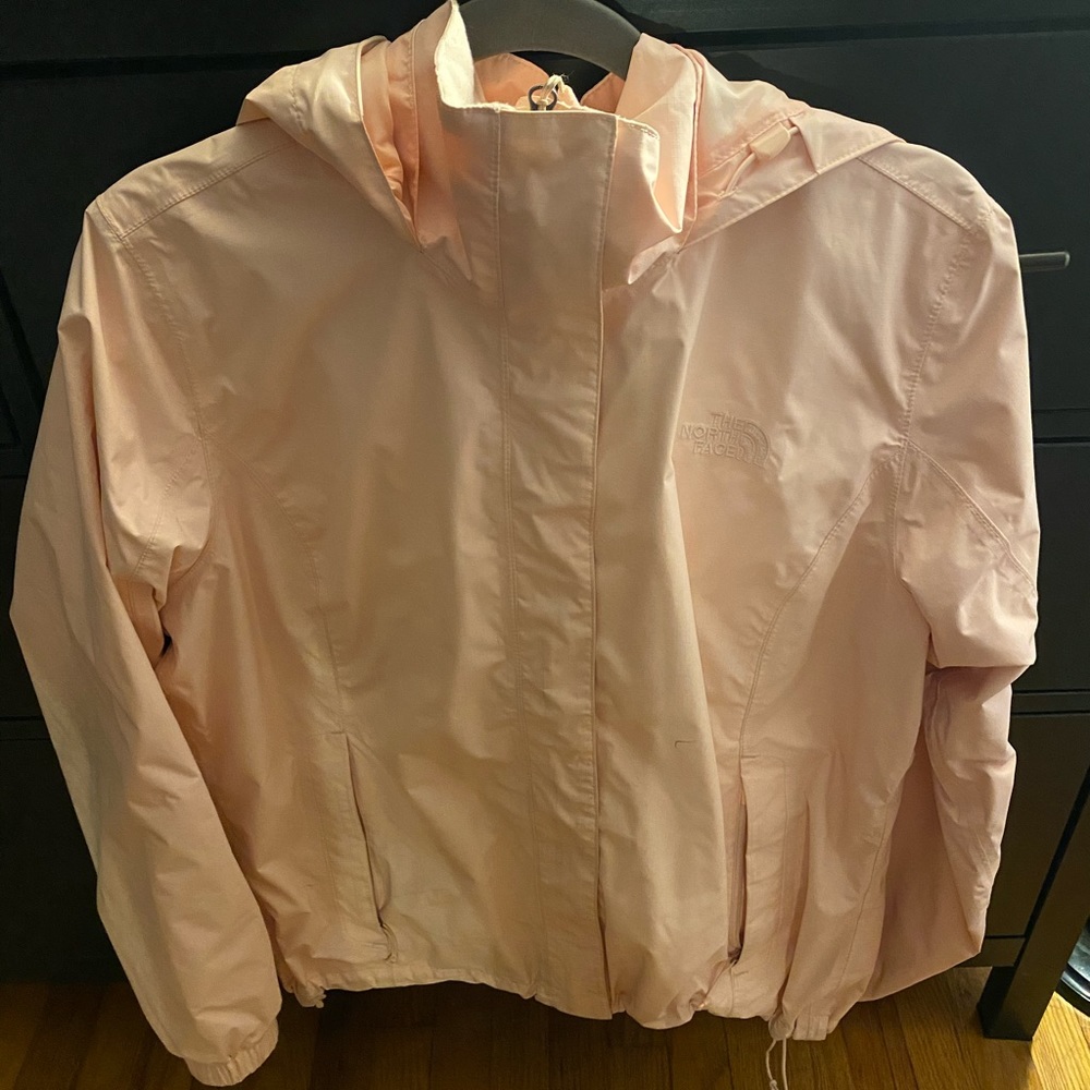 Northface pink zip up rain jacket with hood
